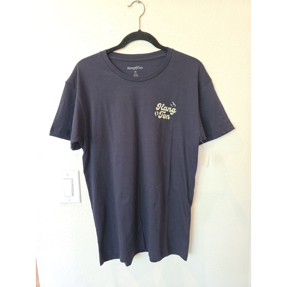 Hang Ten Mens Sundown Tee Navy Sz M SpelloutFront‎ And SunsetBack 100%Cotton NWT